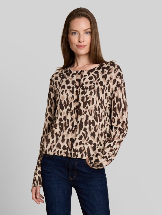 Cardigan with leopard print - gravel beige melange leo