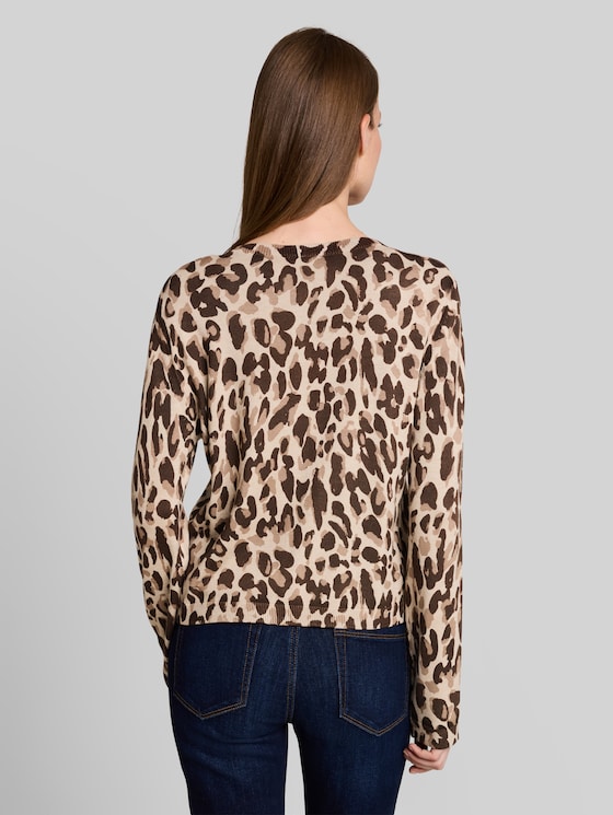 Cardigan with leopard print - gravel beige melange leo