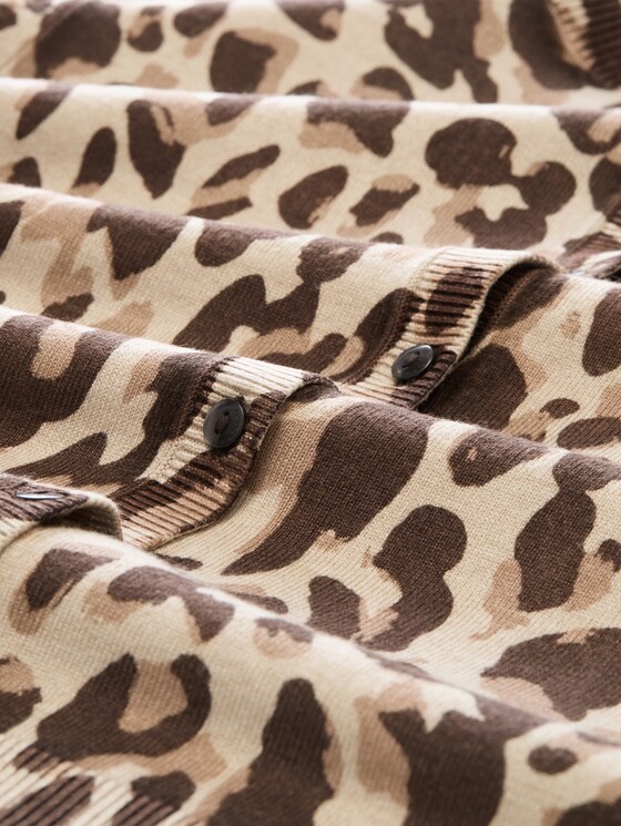 Cardigan with leopard print - gravel beige melange leo