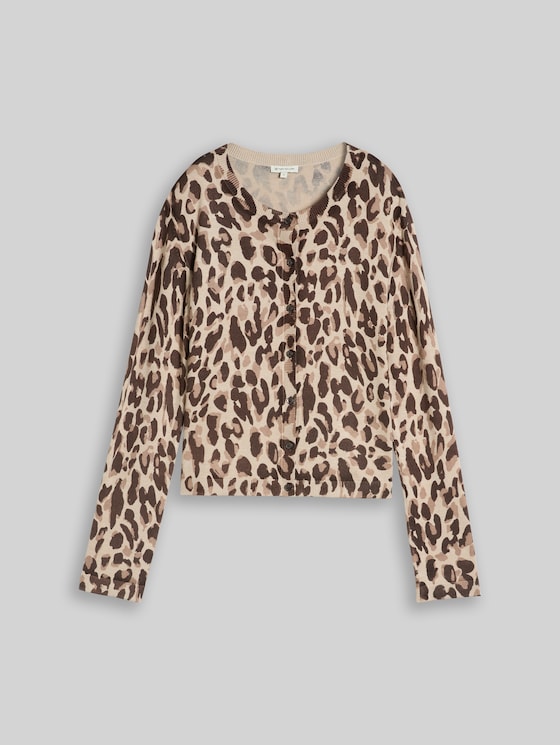 Cardigan with leopard print - gravel beige melange leo