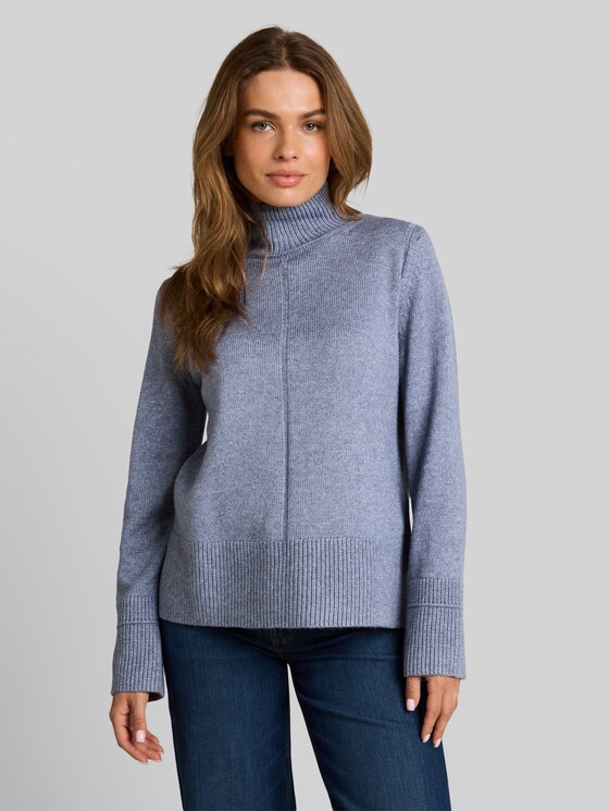 Cosy knitted jumper with a stand-up collar - fern blue melange