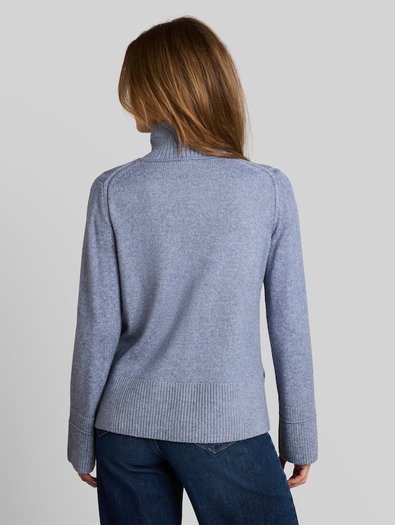 Cosy knitted jumper with a stand-up collar - fern blue melange