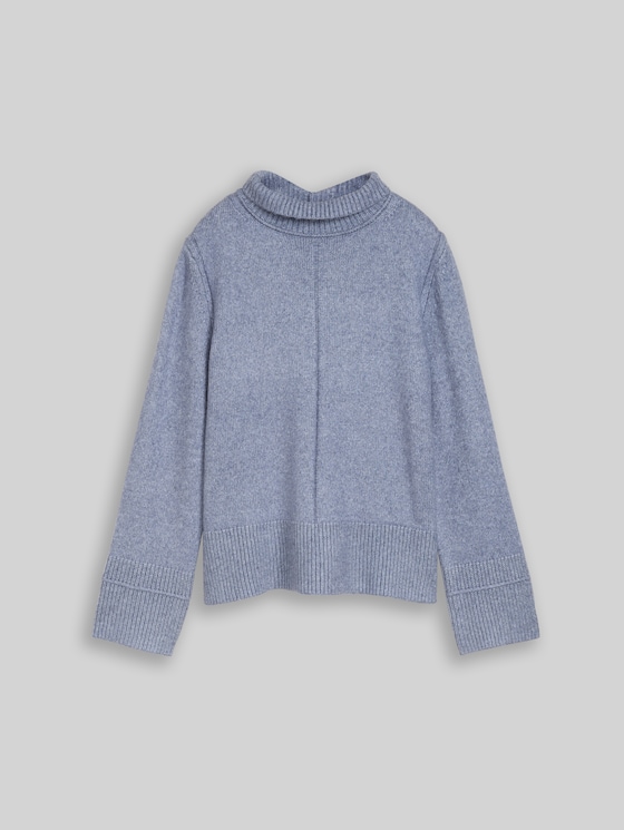 Cosy knitted jumper with a stand-up collar - fern blue melange