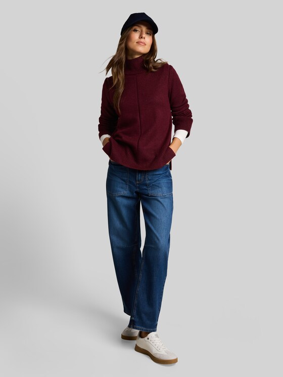 Cosy knitted jumper with a stand-up collar - preppy plum melange