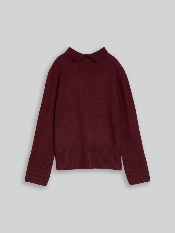 Cosy knitted jumper with a stand-up collar - preppy plum melange