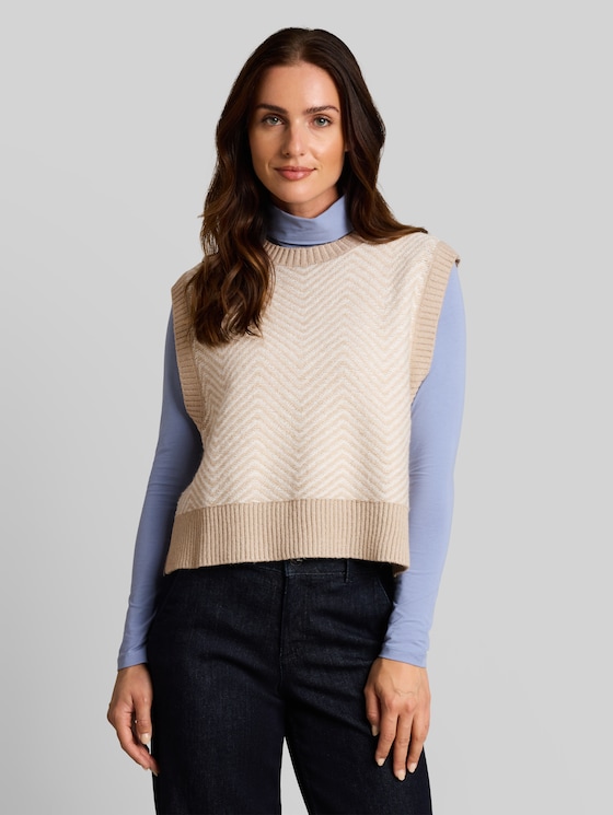 Loose-fit slipover - beige melange white zig zag