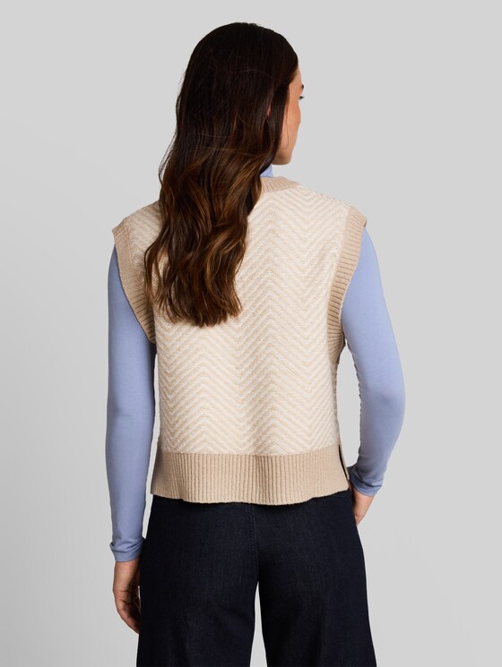 Loose-fit slipover - beige melange white zig zag