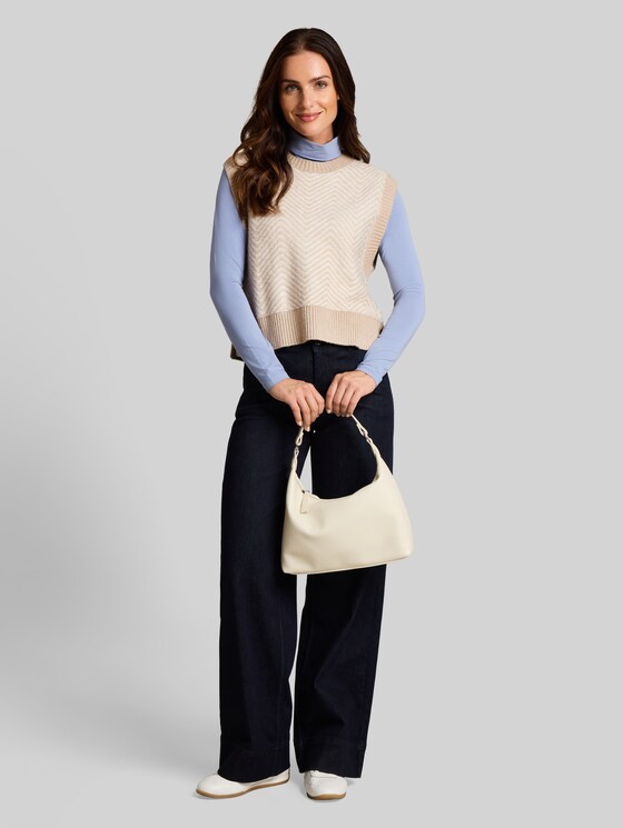 Loose-fit slipover - beige melange white zig zag