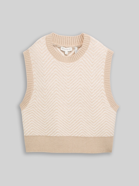 Loose-fit slipover - beige melange white zig zag