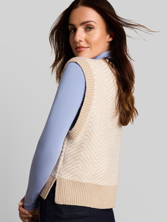 Loose-fit slipover - beige melange white zig zag