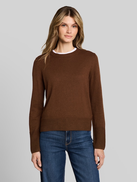 Knitted jumper with cashmere blend - mid camel melange