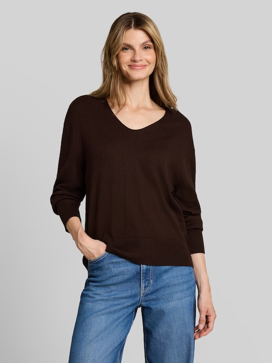 Oversized knitted jumper with cashmere blend - java dark brown melange