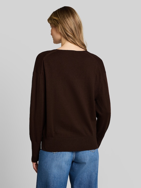 Oversized knitted jumper with cashmere blend - java dark brown melange