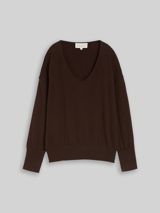 Oversized knitted jumper with cashmere blend - java dark brown melange