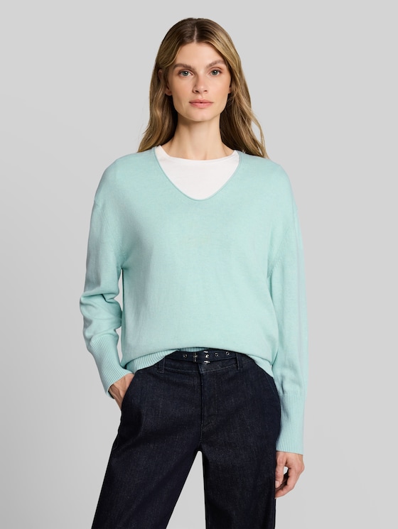 Oversized knitted jumper with cashmere blend - dusty light green melange