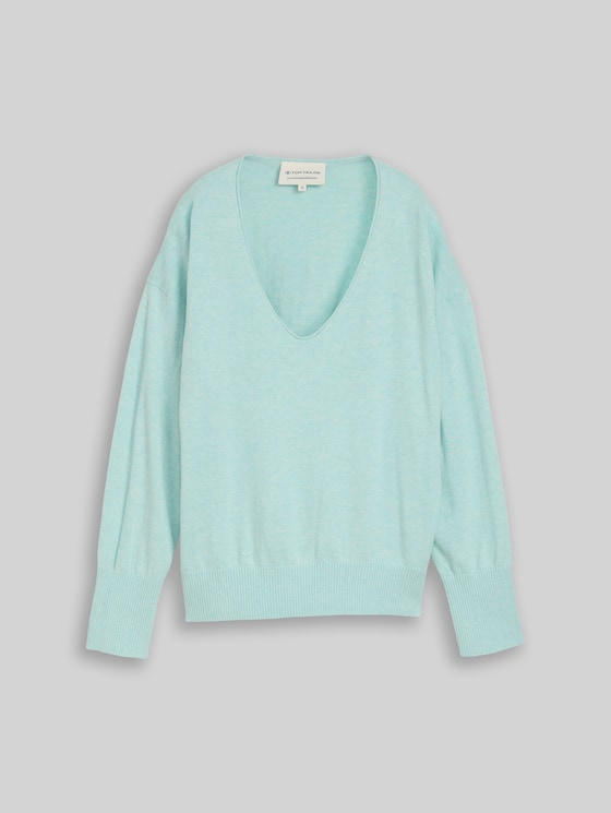 Oversized knitted jumper with cashmere blend - dusty light green melange