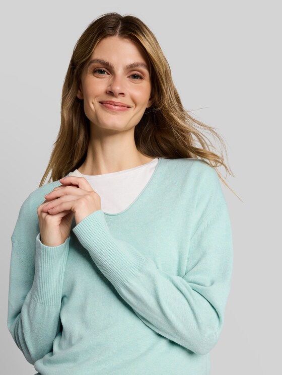Oversized knitted jumper with cashmere blend - dusty light green melange