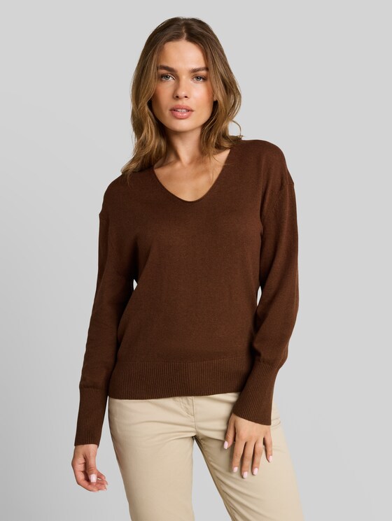 Oversized knitted jumper with cashmere blend - mid camel melange