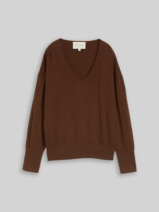 Oversized knitted jumper with cashmere blend - mid camel melange