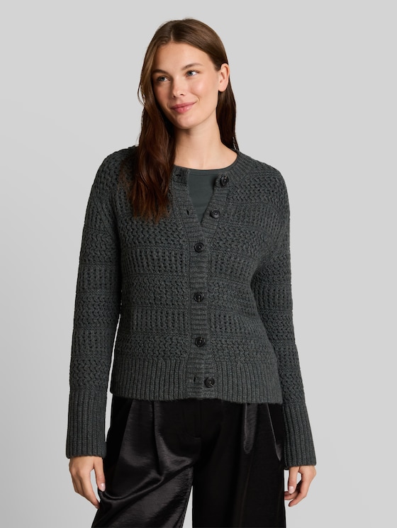 Cardigan with wool blend - dark olive melange