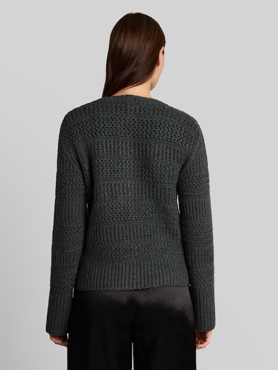 Cardigan with wool blend - dark olive melange