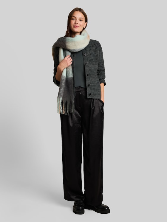 Cardigan with wool blend - dark olive melange