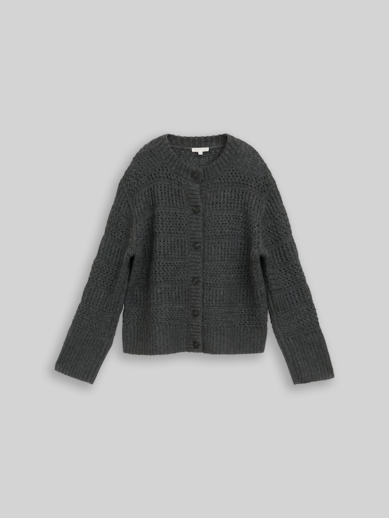Cardigan with wool blend - dark olive melange