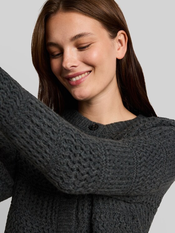 Cardigan with wool blend - dark olive melange