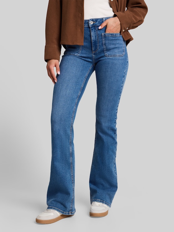 TTSTELLA bootcut jeans with patch pockets - Clean Mid Stone Blue Denim