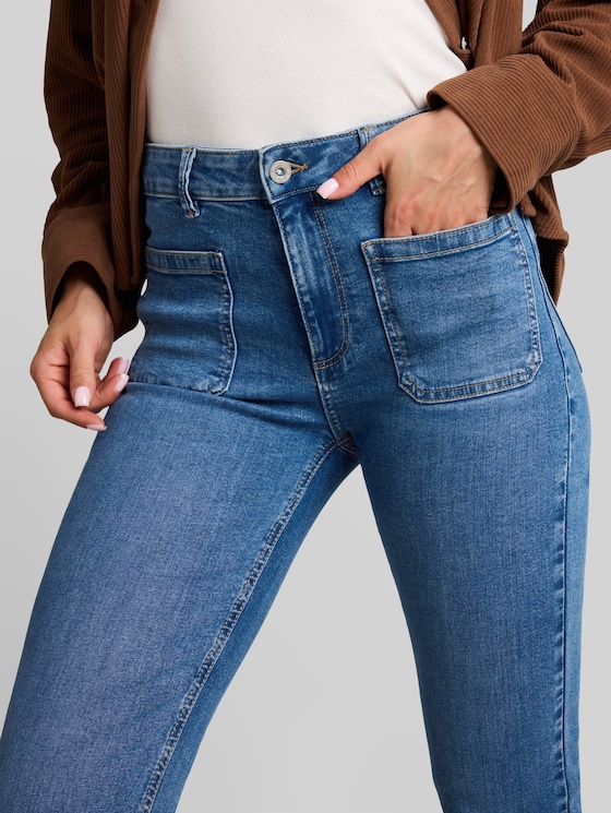 TTSTELLA bootcut jeans with patch pockets - Clean Mid Stone Blue Denim
