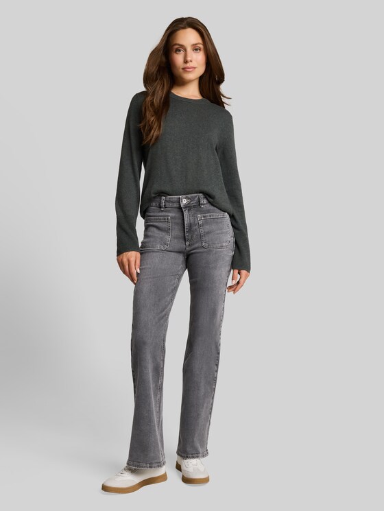 TTSTELLA bootcut jeans with patch pockets - clean mid stone grey denim