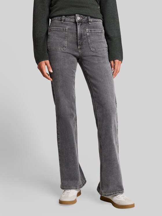TTSTELLA bootcut jeans with patch pockets - clean mid stone grey denim