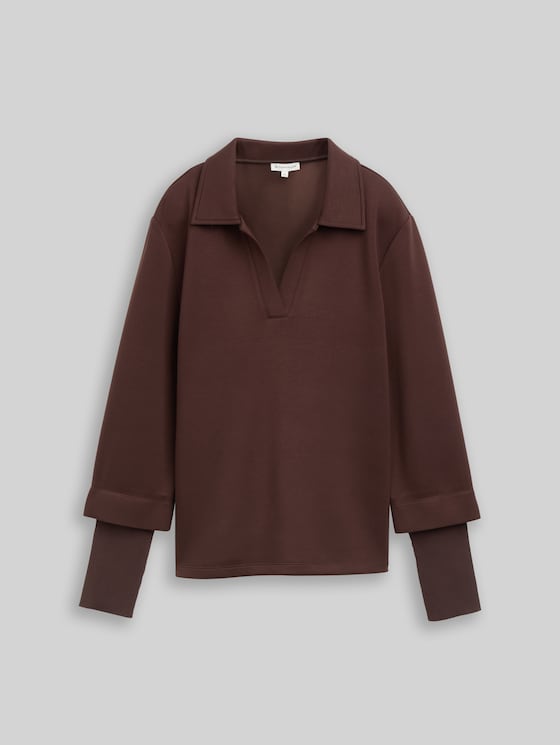 Scuba sweatshirt with a 2-in-1 look - java dark brown