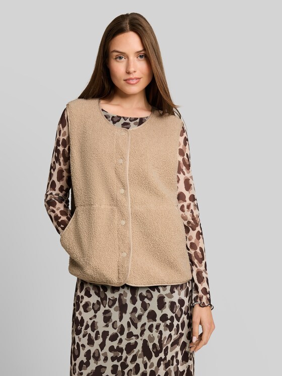 Boxy-fit teddy vest with pockets - Gravel Beige