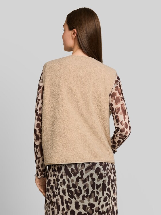 Boxy-fit teddy vest with pockets - Gravel Beige