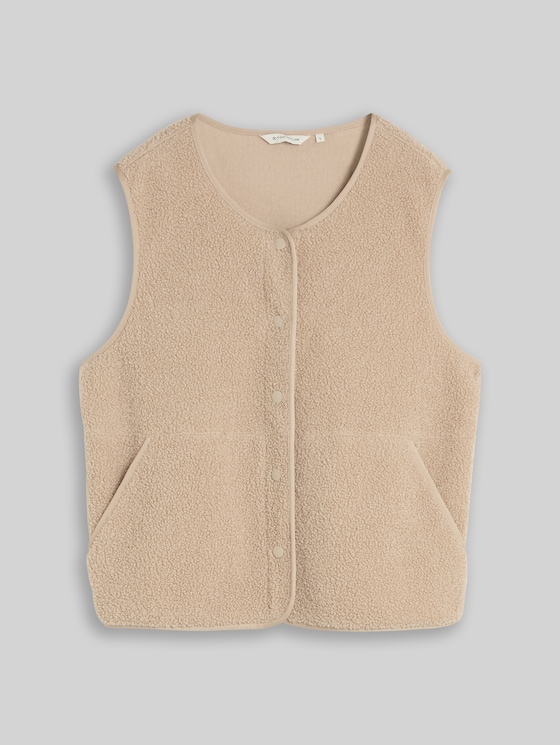 Boxy-fit teddy vest with pockets - Gravel Beige