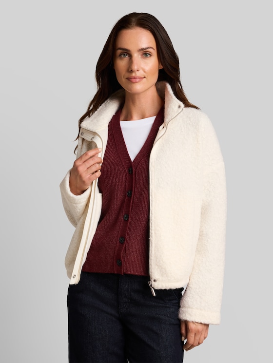 Teddy sweatshirt jacket with stand-up collar - Whisper White