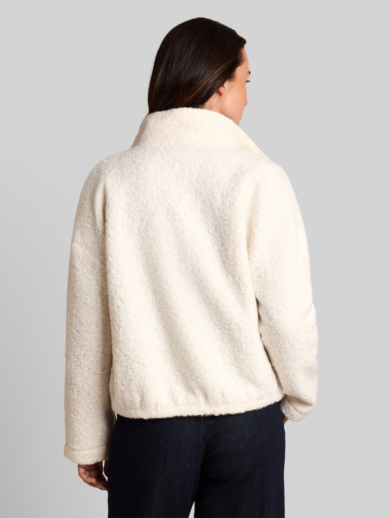 Teddy sweatshirt jacket with stand-up collar - Whisper White