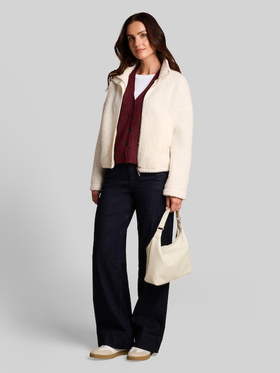 Teddy sweatshirt jacket with stand-up collar - Whisper White
