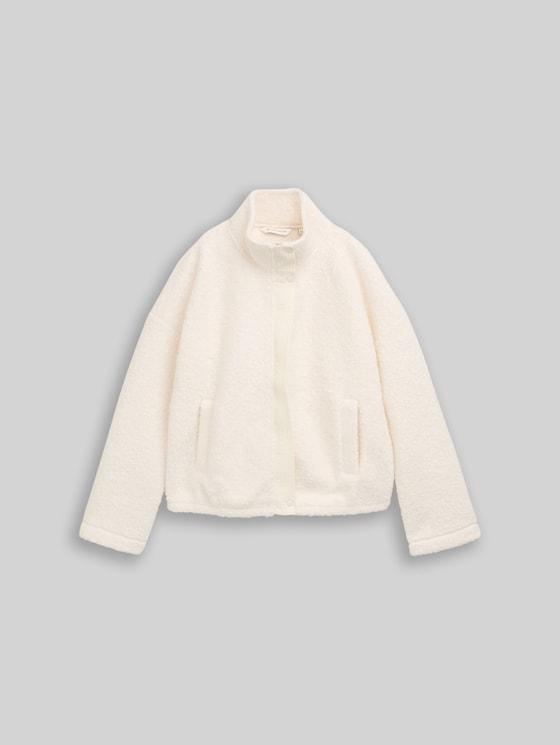 Teddy sweatshirt jacket with stand-up collar - Whisper White