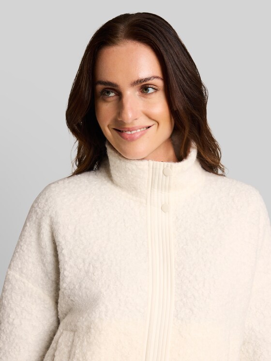 Teddy sweatshirt jacket with stand-up collar - Whisper White