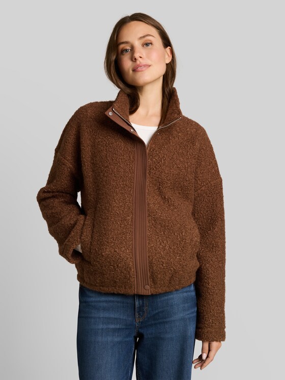 Teddy sweatshirt jacket with stand-up collar - new camel