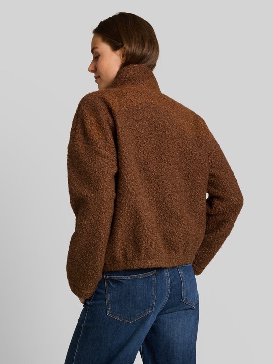 Teddy sweatshirt jacket with stand-up collar - new camel