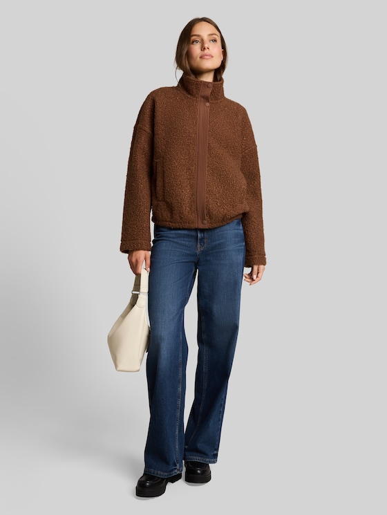 Teddy sweatshirt jacket with stand-up collar - new camel