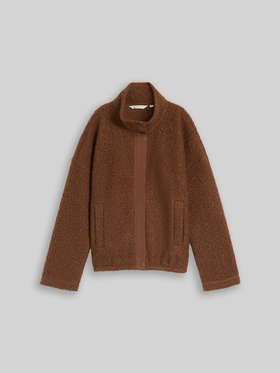 Teddy sweatshirt jacket with stand-up collar - new camel