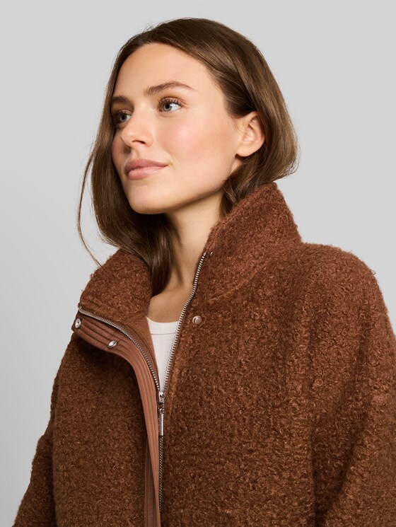Teddy sweatshirt jacket with stand-up collar - new camel
