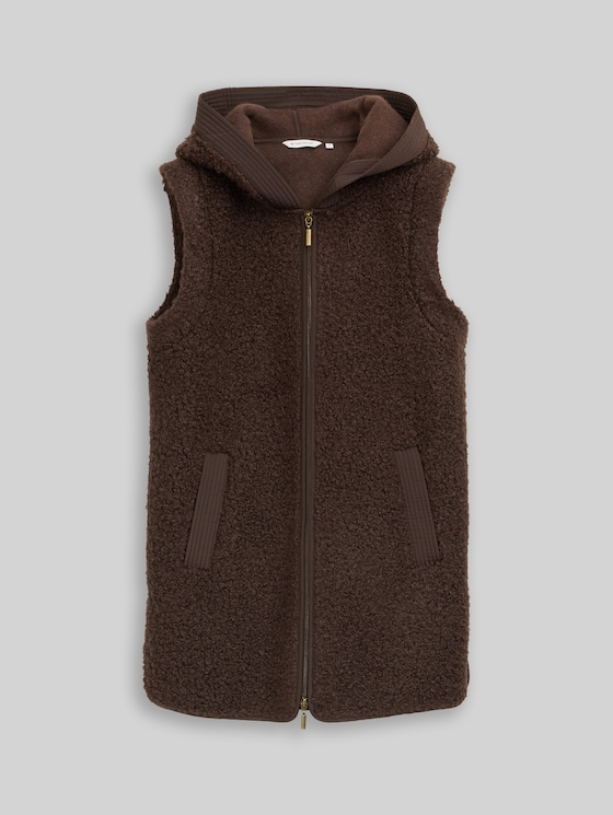 Long-style teddy vest - java dark brown