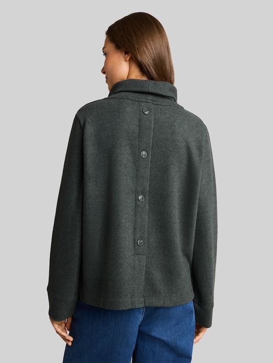 Cosy sweatshirt with decorative button placket - dark olive melange