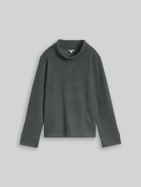 Cosy sweatshirt with decorative button placket - dark olive melange