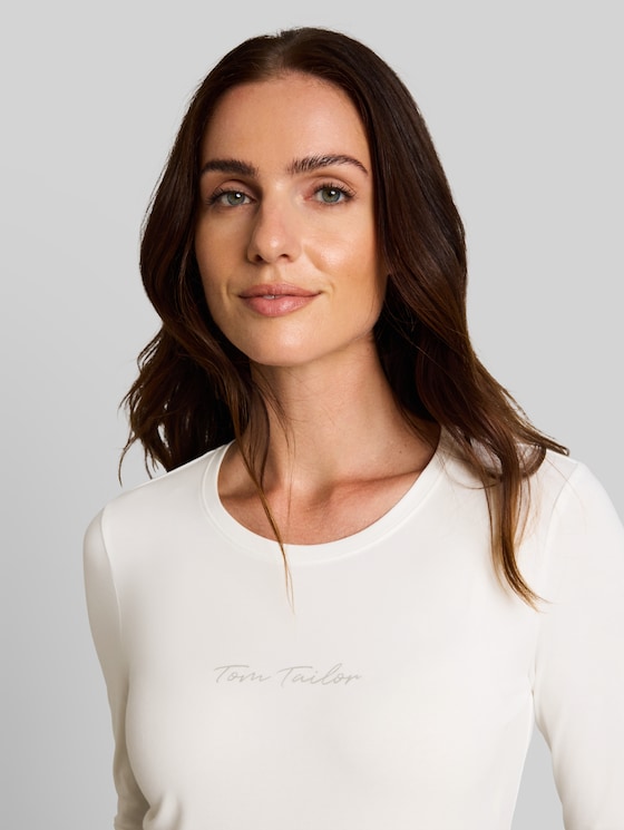 Slim-fit long-sleeved top with logo print - Whisper White
